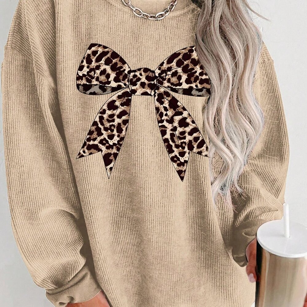Khaki Casual Women's Plus Size Floral Embroidery Sweatshirt